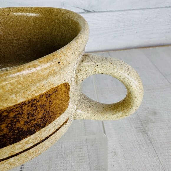 Pottery Craft USA #458 Beige Speckled Brown Stripe Ceramic Large Soup Mugs Set 3 - Picture 13 of 15